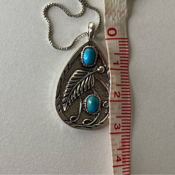 NWT Turquoise retro vintage style unisex necklace (pendant with S Plated chain - Picture 2 of 9